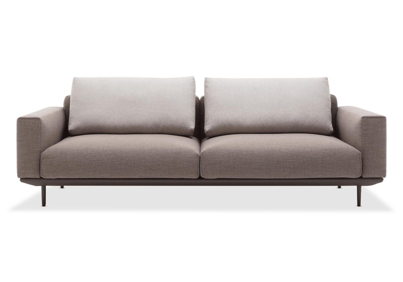 2.5er Sofa Volo  in Leder oder Stoff. Bezug: Stoff/Leder. Farbe: Graubeige/Graubraun. Erhältlich bei Möbel Gallati.