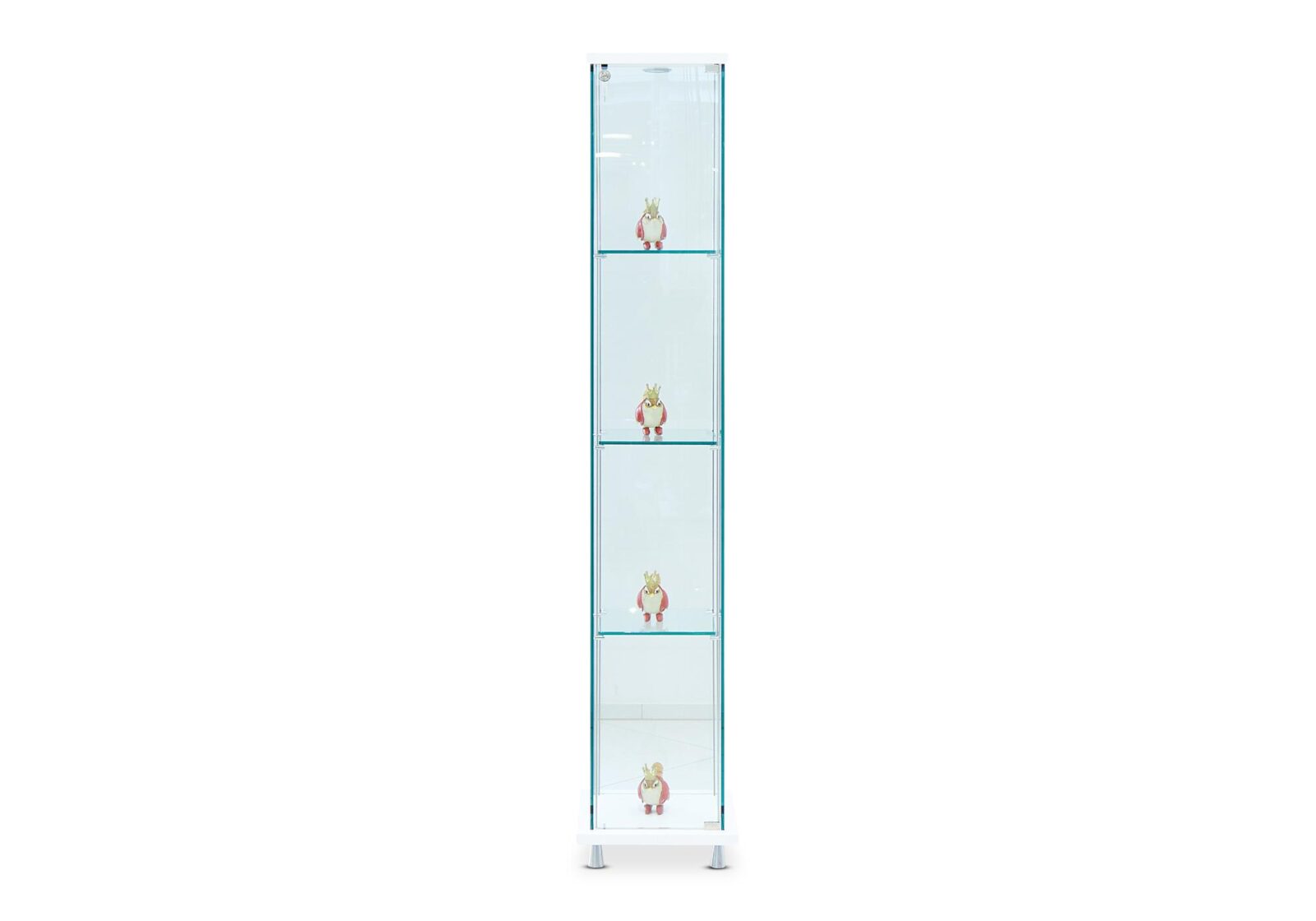 Vitrine Como mit Glastablaren. Klarglas mit Halogenlicht 35 T 35 H 178 cm. Erhältlich bei Möbel Gallati.