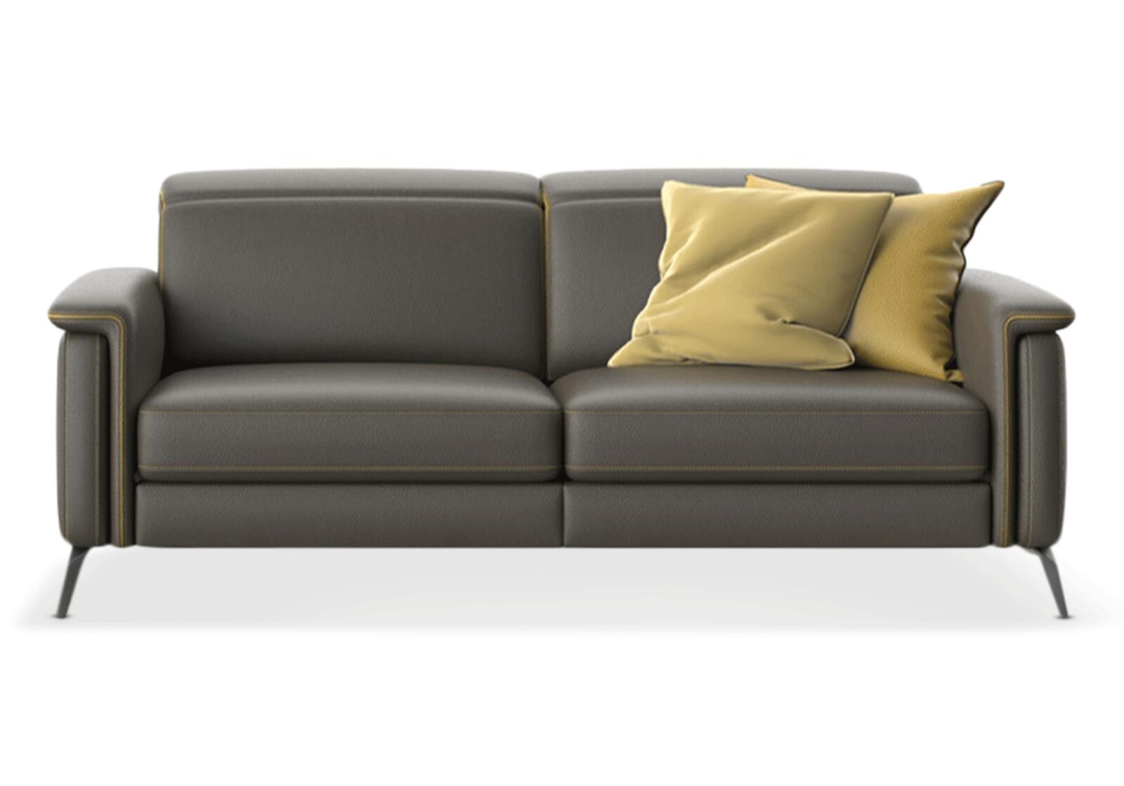 3er Sofa Sunset mit Kontrastnaht. Bezug: Leder. Farbe: Anthrazit  Absetzung gelb. Erhältlich bei Möbel Gallati.