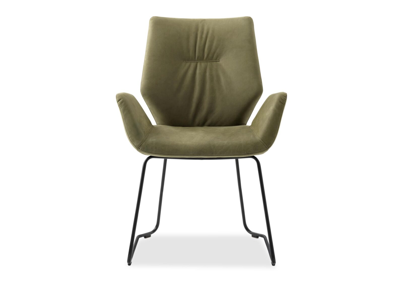 Stuhl mit Armlehne Mime. Bezug: Leder. Farbe: Dunkelgrün. Erhältlich bei Möbel Gallati.