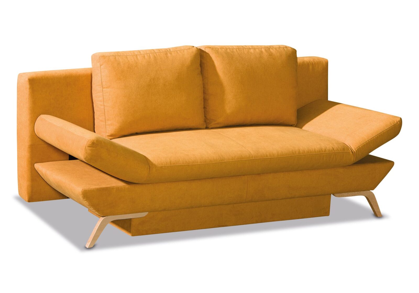 Querschläfer Onyx mit Bettkasten. Bezug: Stoff. Farbe: Gelb. Erhältlich bei Möbel Gallati.