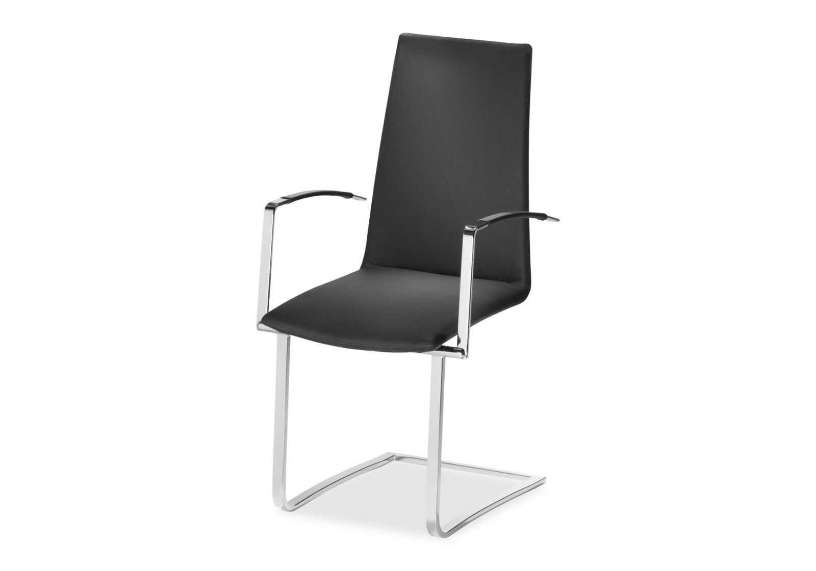 Moderner Freischwinger Stuhl Astra. Bezug: Leder. Farbe: Schwarz. Erhältlich bei Möbel Gallati.