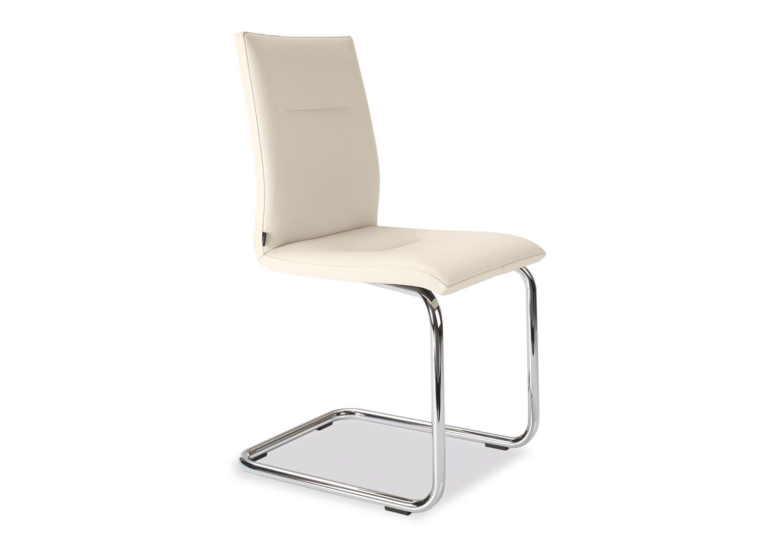 Freischwinger Stuhl Mona. Schweizer Qualität. Bezug: Leder. Farbe: Beige. Erhältlich bei Möbel Gallati.
