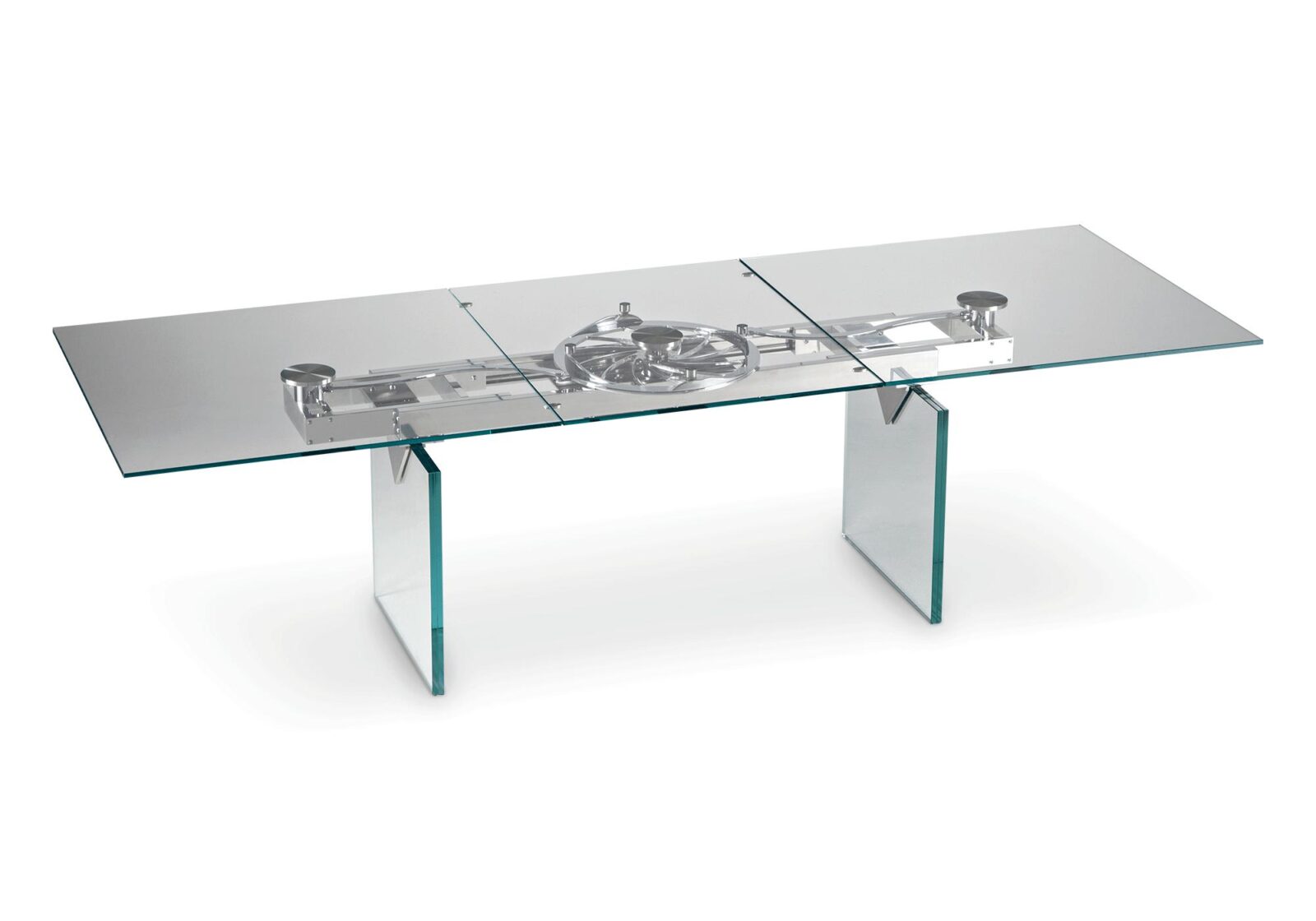 Auszugstisch Alina. Tischplatte aus Klarglas. Klarglas. L 200/280 B 100 H 75 cm. Erhältlich bei Möbel Gallati.