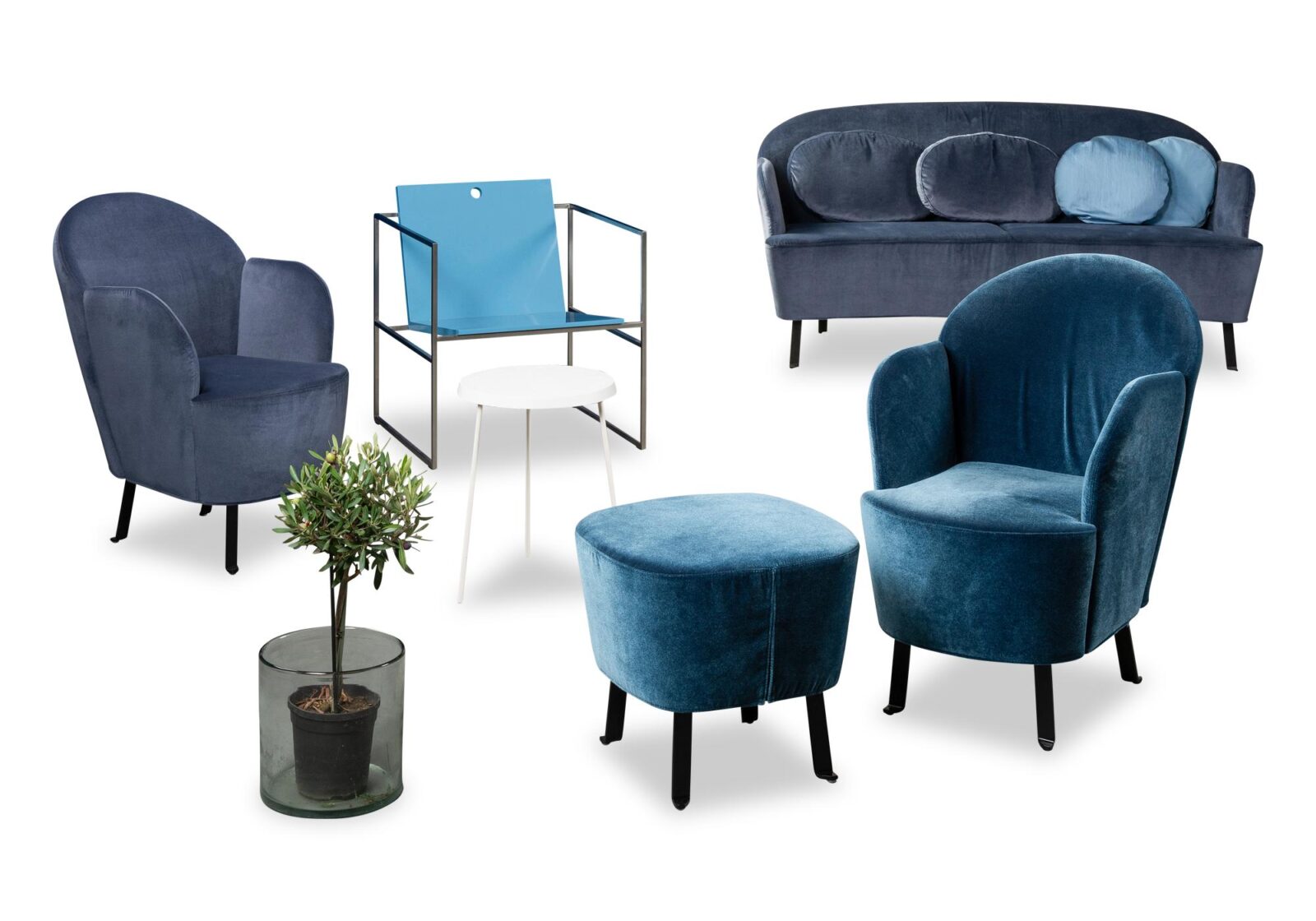 Sessel Floret mit Armlehnen. Bezug: Stoff. Farbe: Pazifikblau. Erhältlich bei Möbel Gallati.