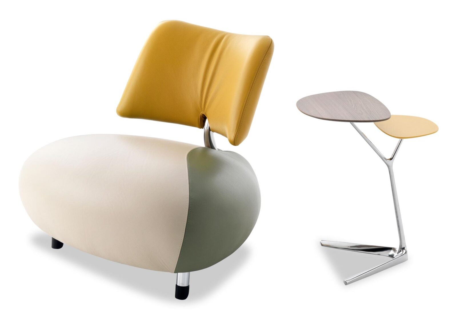 Sessel Pallone mit Rückenlehne. Bezug: Leder. Farbe: Polar-Olivine-Gelb. Erhältlich bei Möbel Gallati.