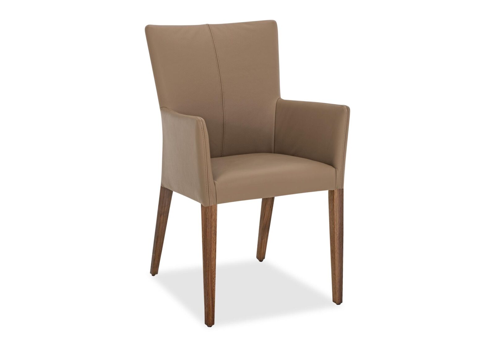 Stuhl mit Armlehnen Delta. Bezug: Leder. Farbe: Dust. Erhältlich bei Möbel Gallati.