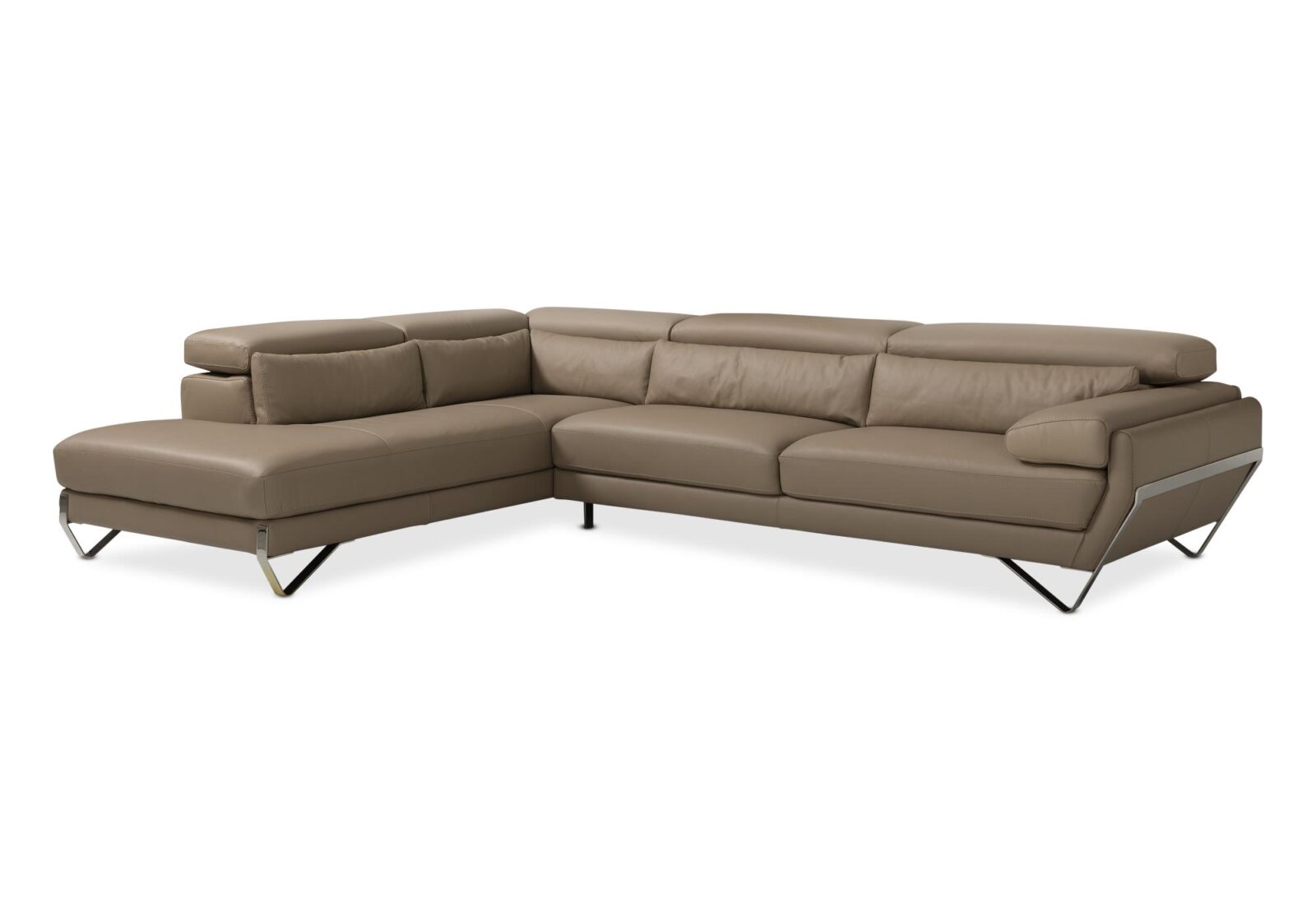 Ecksofa Groove mit verstellbarem Kopfteil. Bezug: Leder. Farbe: Braun. Erhältlich bei Möbel Gallati.